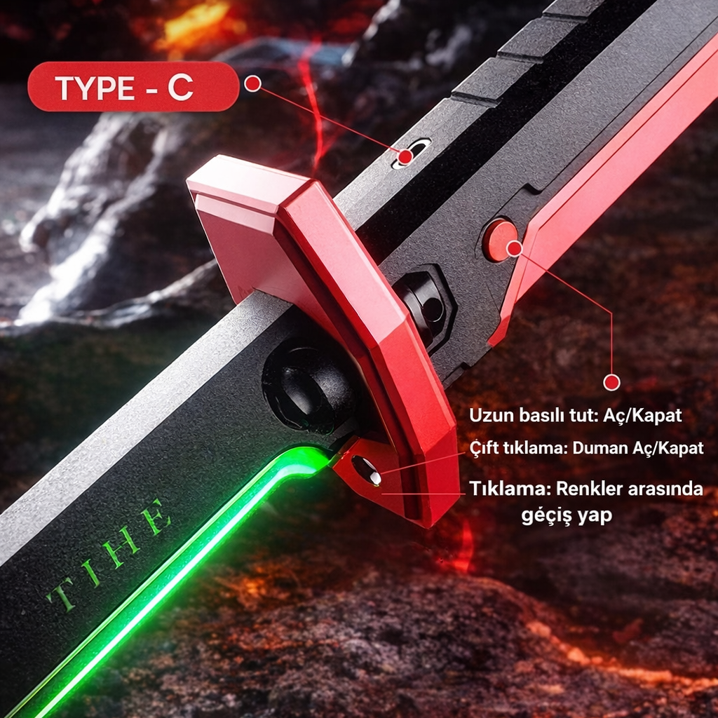 Alevli Ve Işıklı Katana - 80 CM
